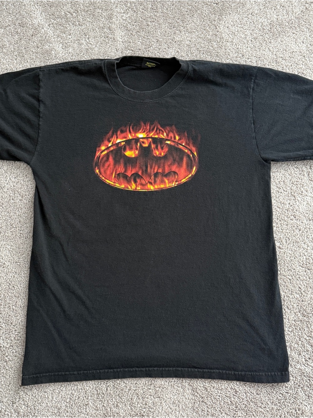 2005 Batman Flaming Logo T Shirt Black DC Comics 21.5x29